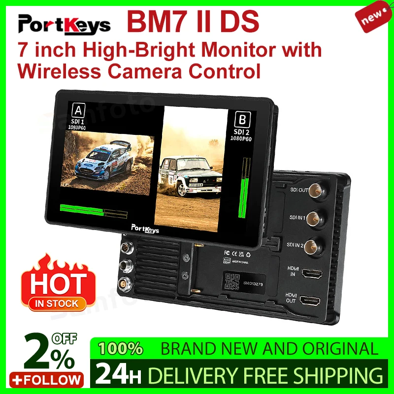 Portkeys BM7 II DS Monitor Dslr WiFi Bluetooth Wired Control BMPCC KOMODO for SONY DSMC2 DSMC3 2000nit 7 Inch Portable Monitor