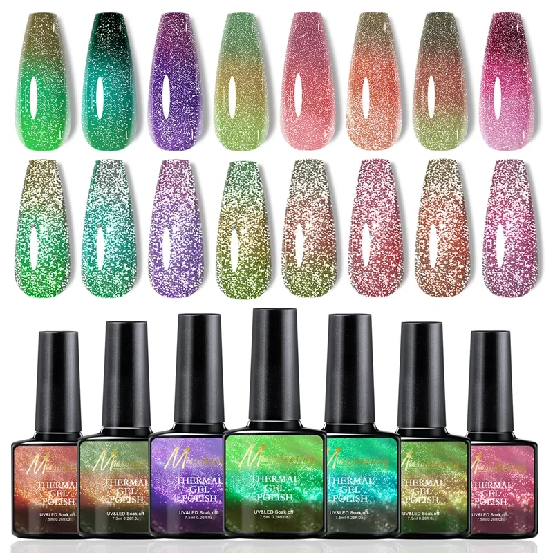 Esmalte de uñas de Gel térmico brillante, 3 capas de temperatura, cambio de Color, barniz semipermanente, herramientas de Gel para decoración de uñas Uv