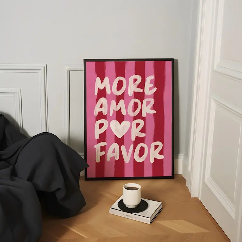 لطيف الوردي والأحمر عيد الحب رومانسية قماش طباعة أكثر Amore إقتباس الجدار ملصق فني للهدايا غرفة المعيشة الحديثة ديكور المنزل