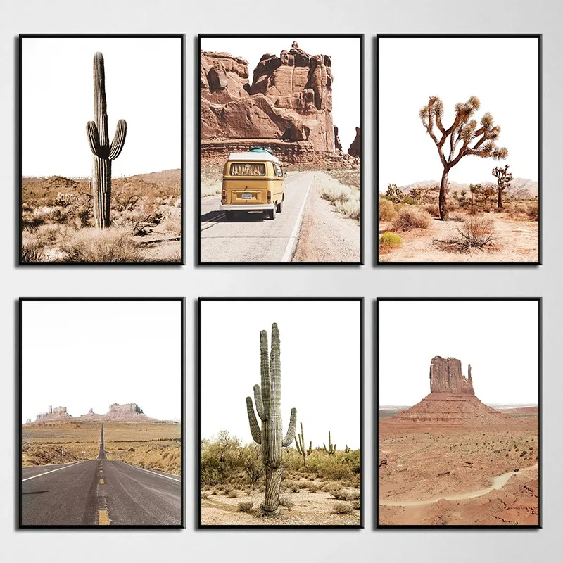 Póster de paisaje de viaje del desierto del Southwestern, pintura en lienzo, imagen de pared de Cactus, árbol de Josué, decoración del hogar de la habitación