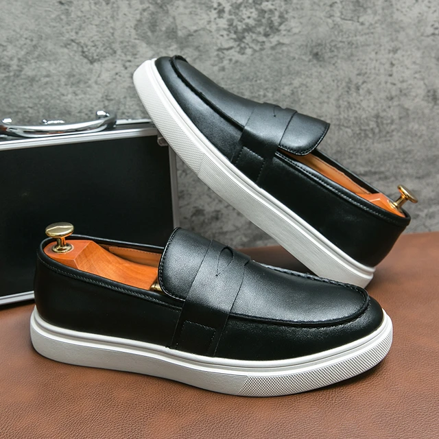 Black Men s Vulcanize Shoes Slip On Brown Pu Leather Sneakers Shoes for Men with Size 38 46 AliExpress