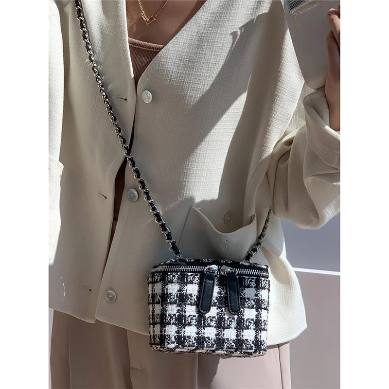 Light Luxury Fashion Plaid Chain Mini Square Bag Summer Women\'s New Lipstick Box Korean Version Niche Design Sense Crossbody Bag