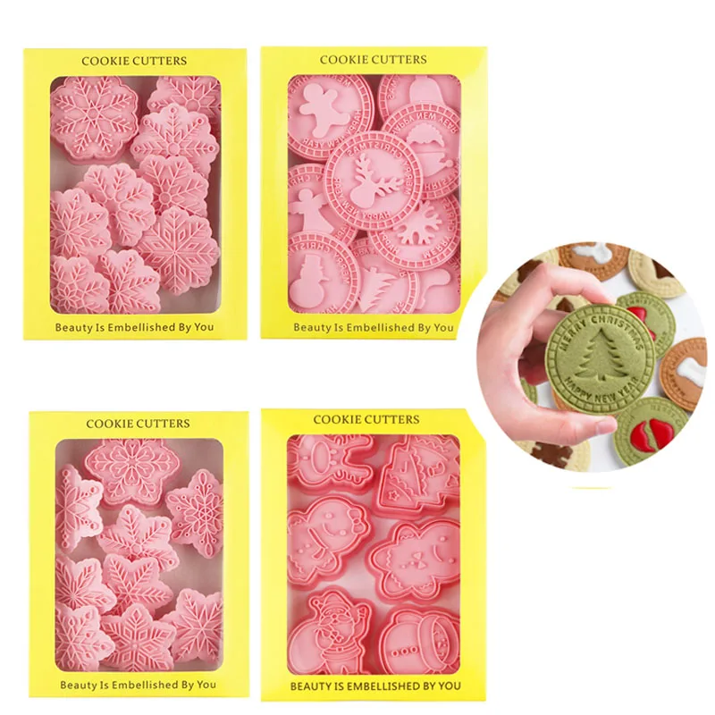 1set Various Christmas Pink Cake Molds Cookie Accessories Gummy Cookies Embossed Seal Molds DIY Party Supplies Accessories