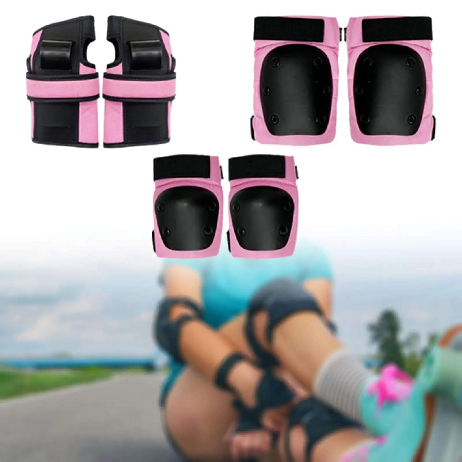 Knee Elbow Pads Set, Wrist Guards Protective Gear for Biking Inline Rollerblading