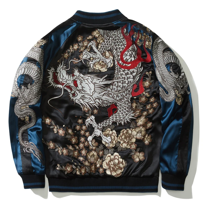 Double-sided Wear Four Gods Embroidery Baseball Collar Coat Yokosuka Embroidery Autumn Winter men women Personality