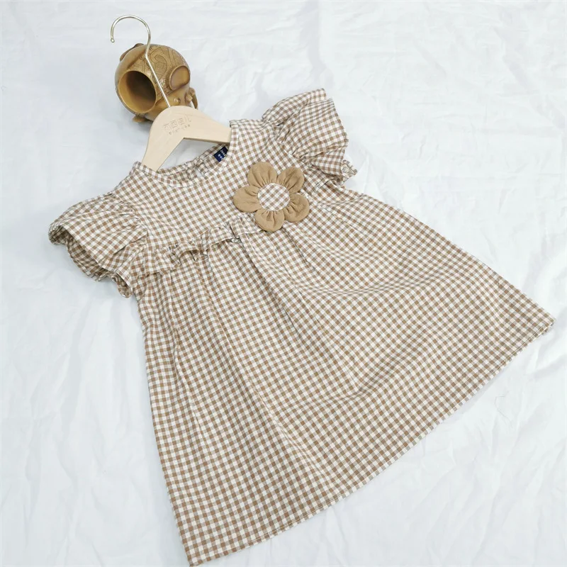 Summer dress dress girls chic plaid cute flower casual dress