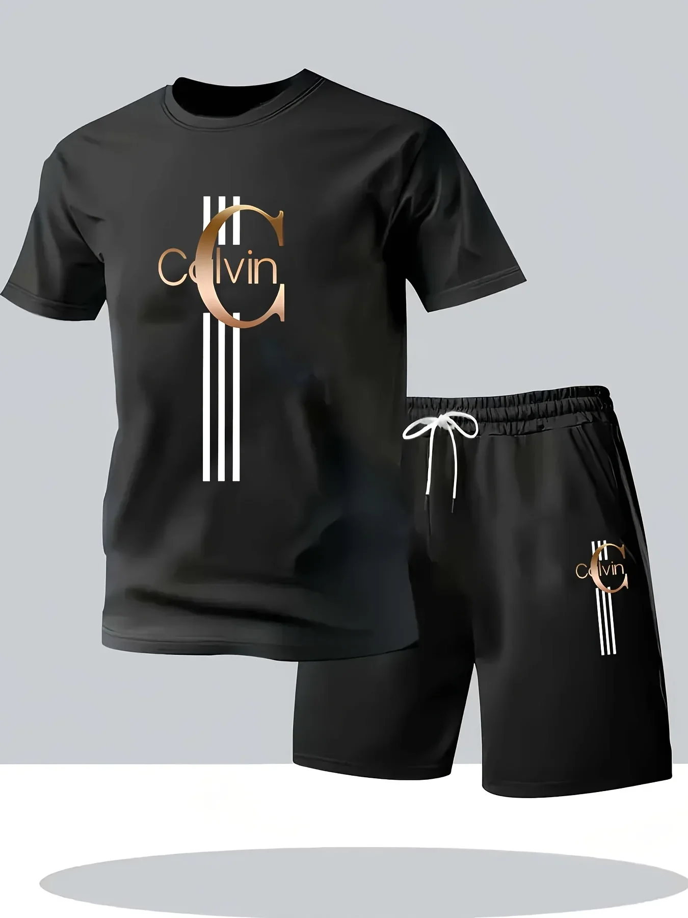 

Conjunto de pantalones cortos casuales de manga corta para hombre, top transpirable simple y elegante con pantalones