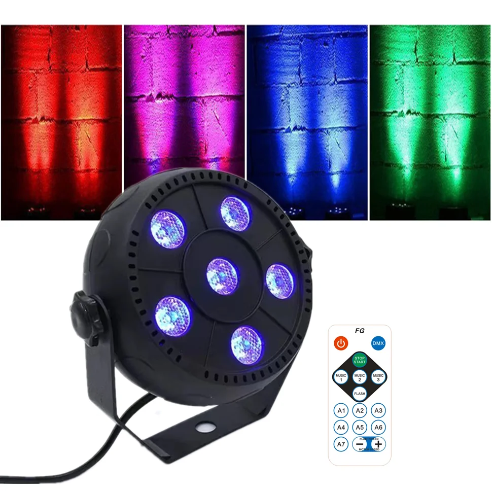 

6-светодиодная RGB-подсветка для сцены, световой эффект, DJ, дискотека, вечеринка, свадьба, праздник, бар, клуб, украшение, звуковая активация, лампа