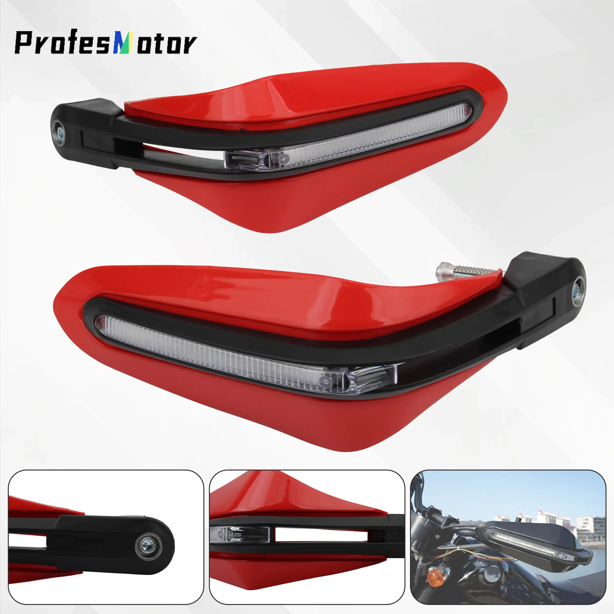 

Motorcycle HandGuards Brake Lever Guard Protection White or Yellow LED Light Windproof Hand shield Protector Scooter Moped