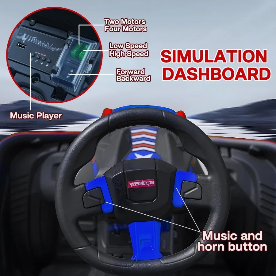 รถของเล่นไฟฟ้า 24V สำหรับเด็กโต รถแข่งกลางแจ้งพร้อมมอเตอร์ทรงพลัง 4 ตัว รวม 300W ลำโพงบลูทูธ และแบตเตอรี่ 24V 7AH ขนาดใหญ่