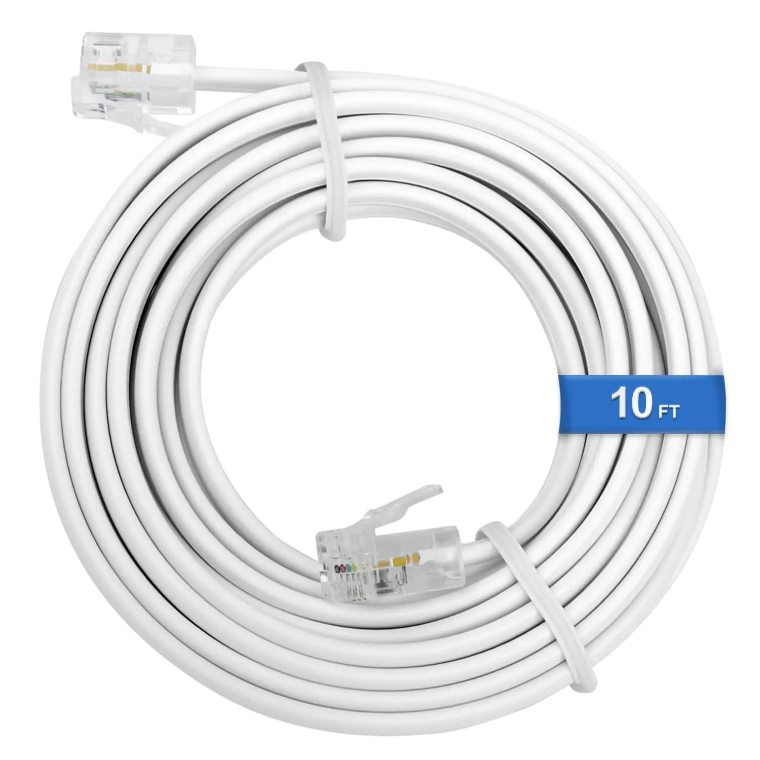 10 FT White Telephone Extension Cord Cable Wire RJ11 6P4C for Landline Fax Machine Home Office