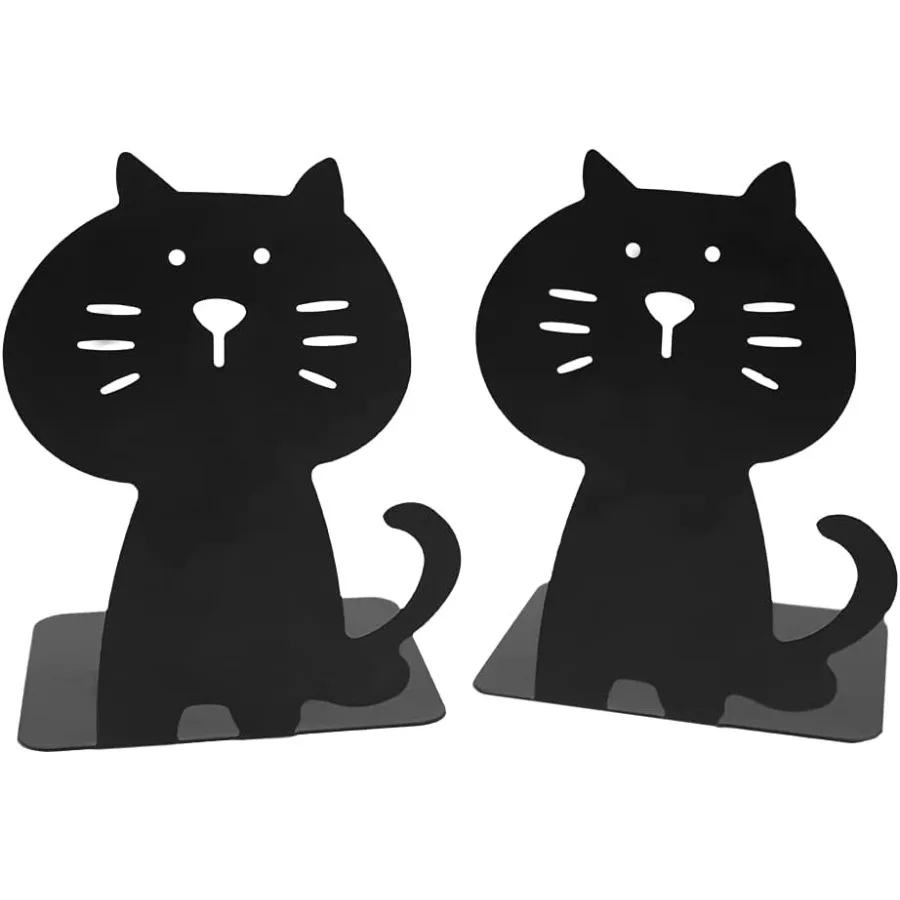 منظم كتب قطة لطيف وسميك معدني قوي ومتين للمكتبة والمدرسة والمكتب والمنزل والدراسة زوج واحد باللون الأسود #3