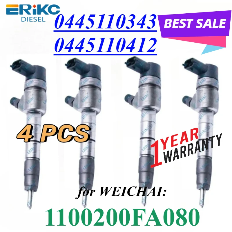 0445110343 0445110412 New Diesel Fuel Injector 0445 110 343 For WEICHAI JAC Refine 2.8T 4DA1-2B 1100200FA080 0445110412