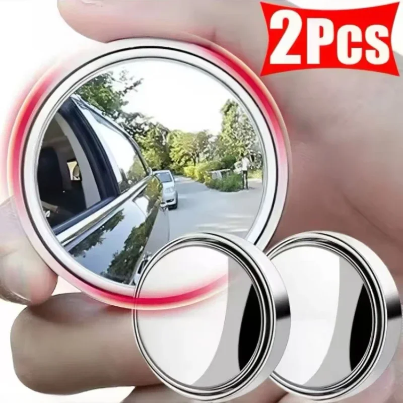 2pcs Car Suction Cup Mount Auxiliary Rearview Mirror 360 Degree Rotating Wide-angle Round Frame Blind Spot Mirror