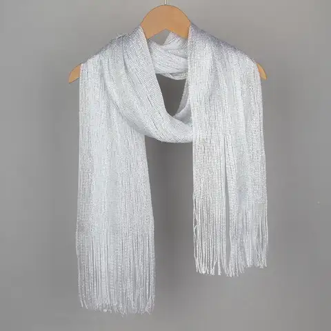 New Metallic Lurex Fringe Scarf, Sheer Pashmina Shawl, Multicolor Headwrap, Polyester Tassel Wrap