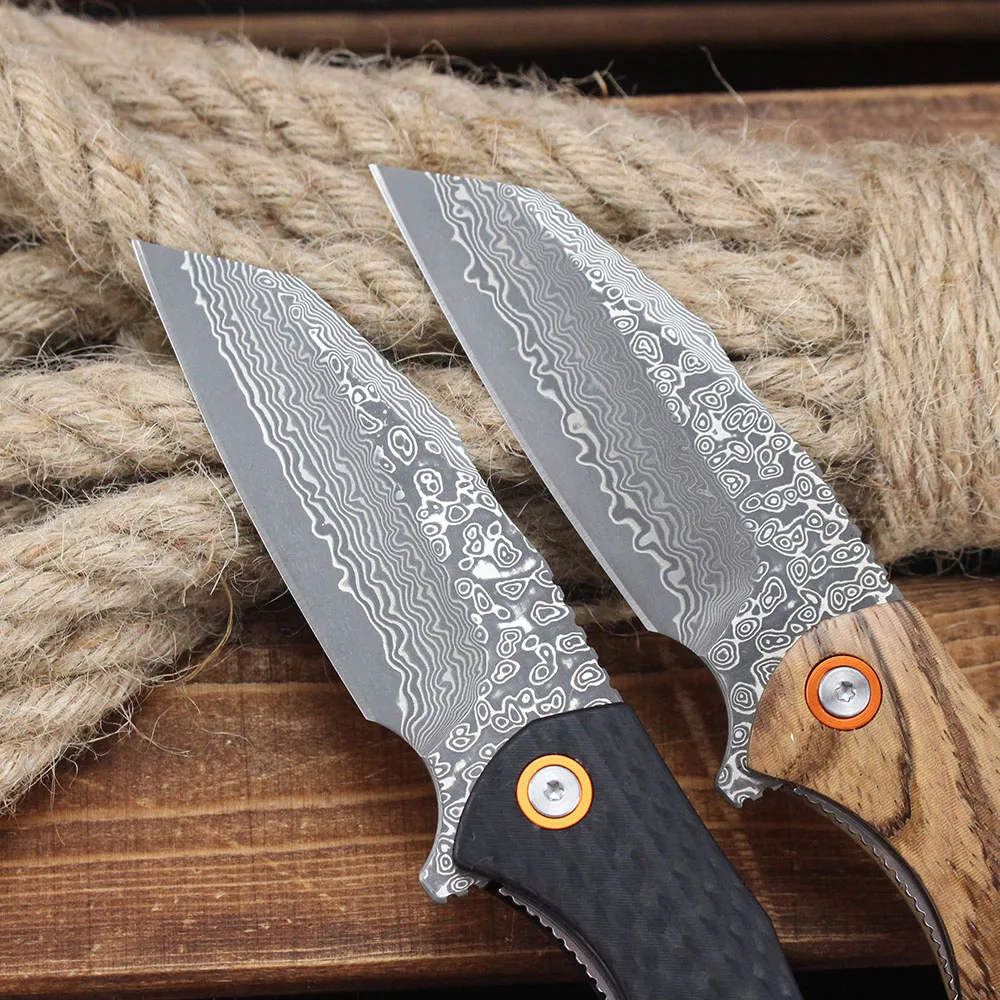 Damascus Folding Knife Carbon Fiber Handle Outdoor Survival Camping Hunting Tanto Knife High Hardness Portable Pocket Knives - view 4