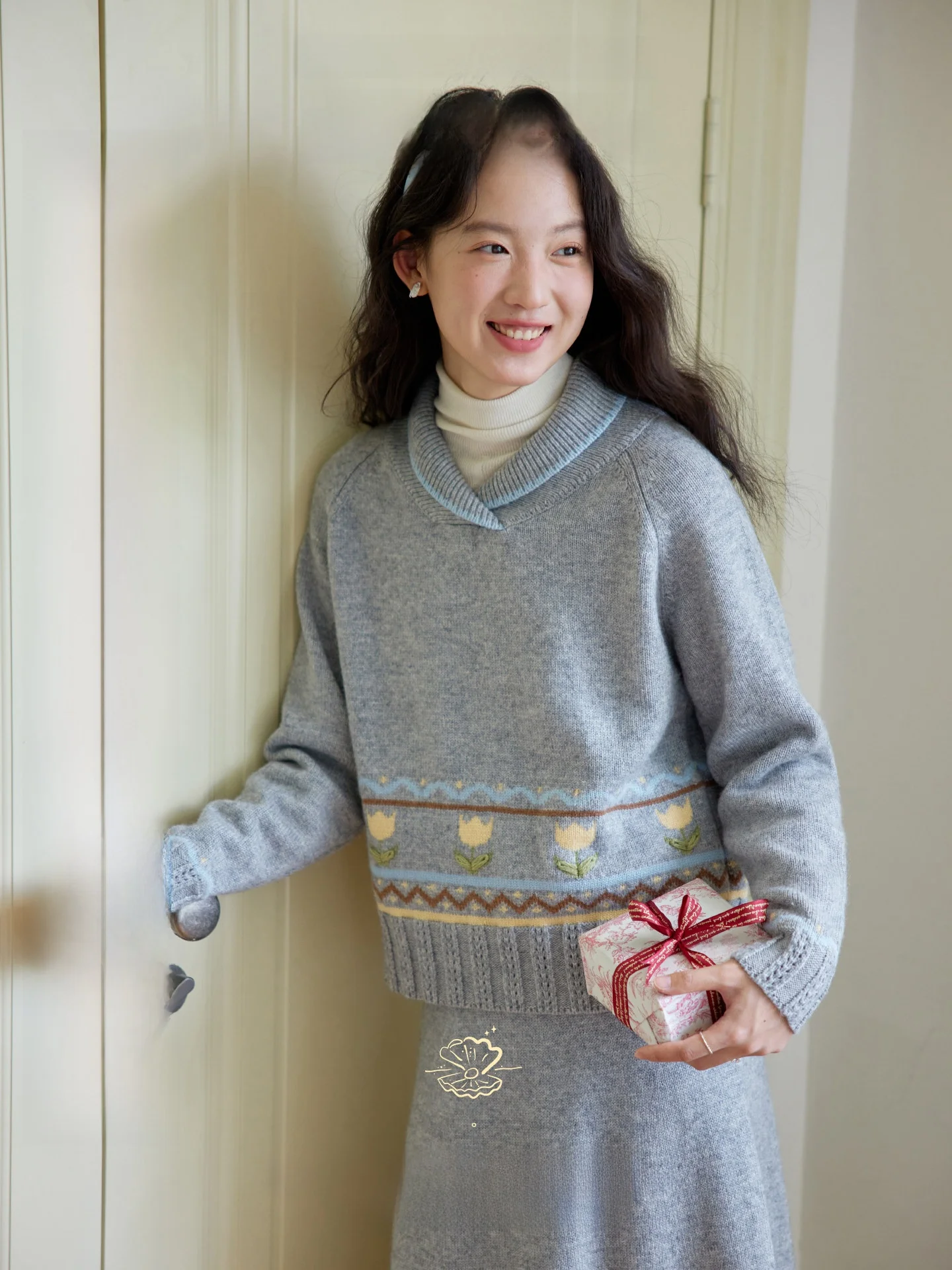 

Nov Et Heavyweight Knitted Sweater Set with Twisted Flower Pattern And een Collar for Women Autumn Winter Two Piec...