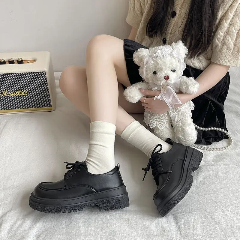 british-college-style-vintage-black-women-single-shoes-2025-new-thick-sole-versatile-lace-up-little-leather-casual-shoes