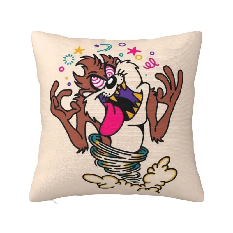 Custom Cartoon Tasmanians Devils Square Pillow Cover Decoration Cushion Cover Throw Pillow for Car Double-sided Printing