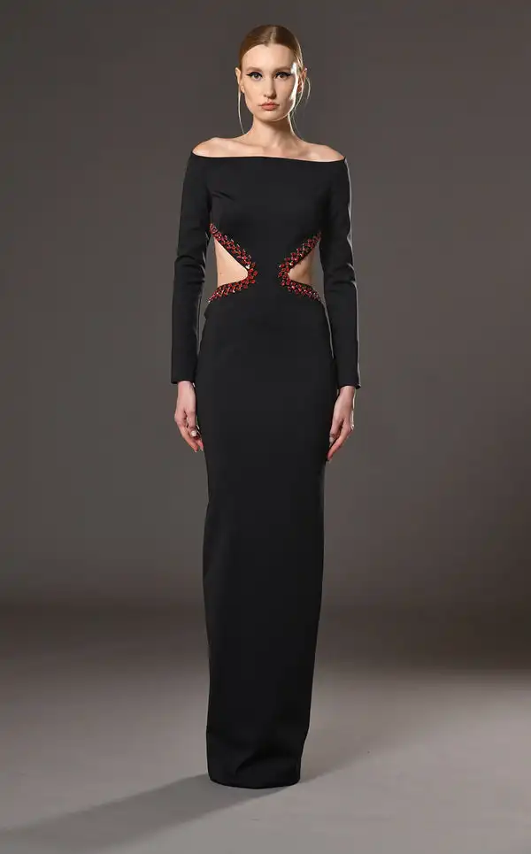 

Customized Fashion Jersey Rhinestone Straight Boat Neck Long Dresses Bespoke Occasion Dresses Modern Style Sizes Available Sexy