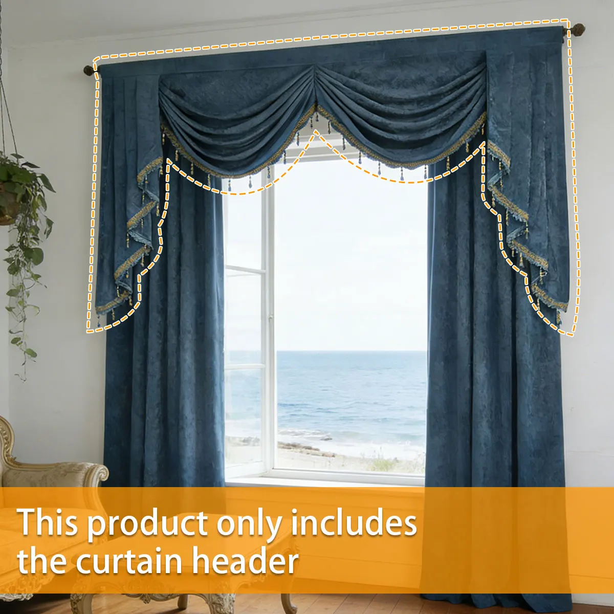 

1pcs Luxury Teal Velvet Swag Valance, European Style Decorative Window Curtain Valance with Tassels (Valance Only