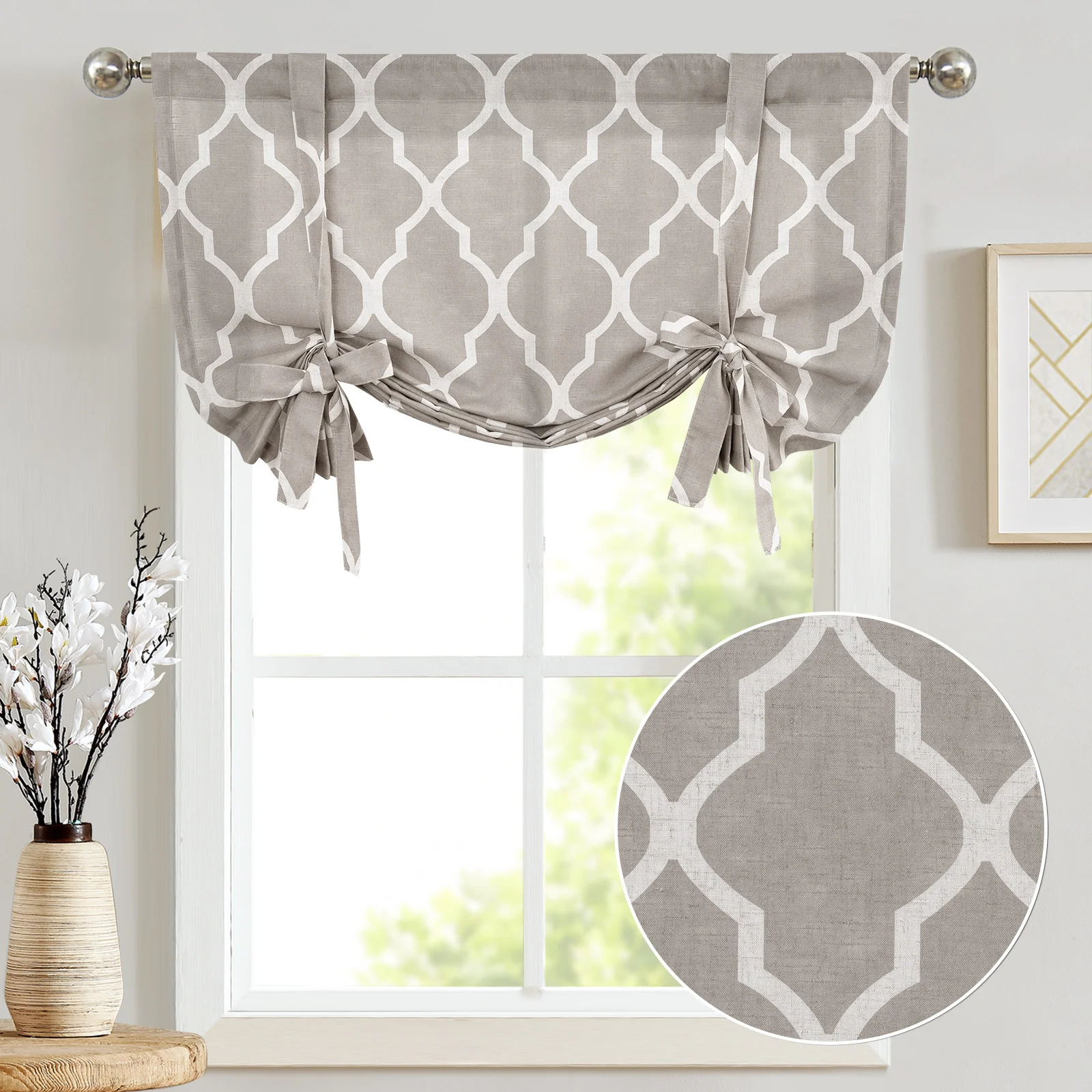 

jinchan Tie Up Valance Curtain Farmhouse Botanic Small Window Curtain Adjustable Tie-up Shade Light Filtering Valance