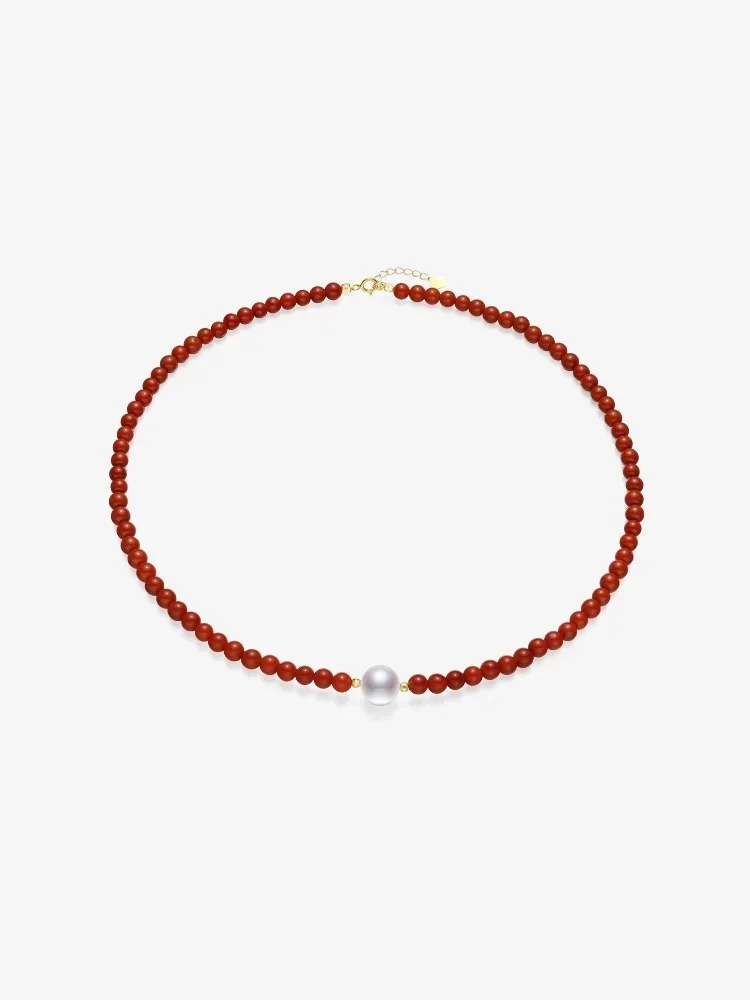 

Натуральный пресноводный жемчуг, ожерелье из чистого золота 18 карат, кулон из натурального красного агата AU750, ювелирные изделия, вечерние, свадебный подарок для женщин X635