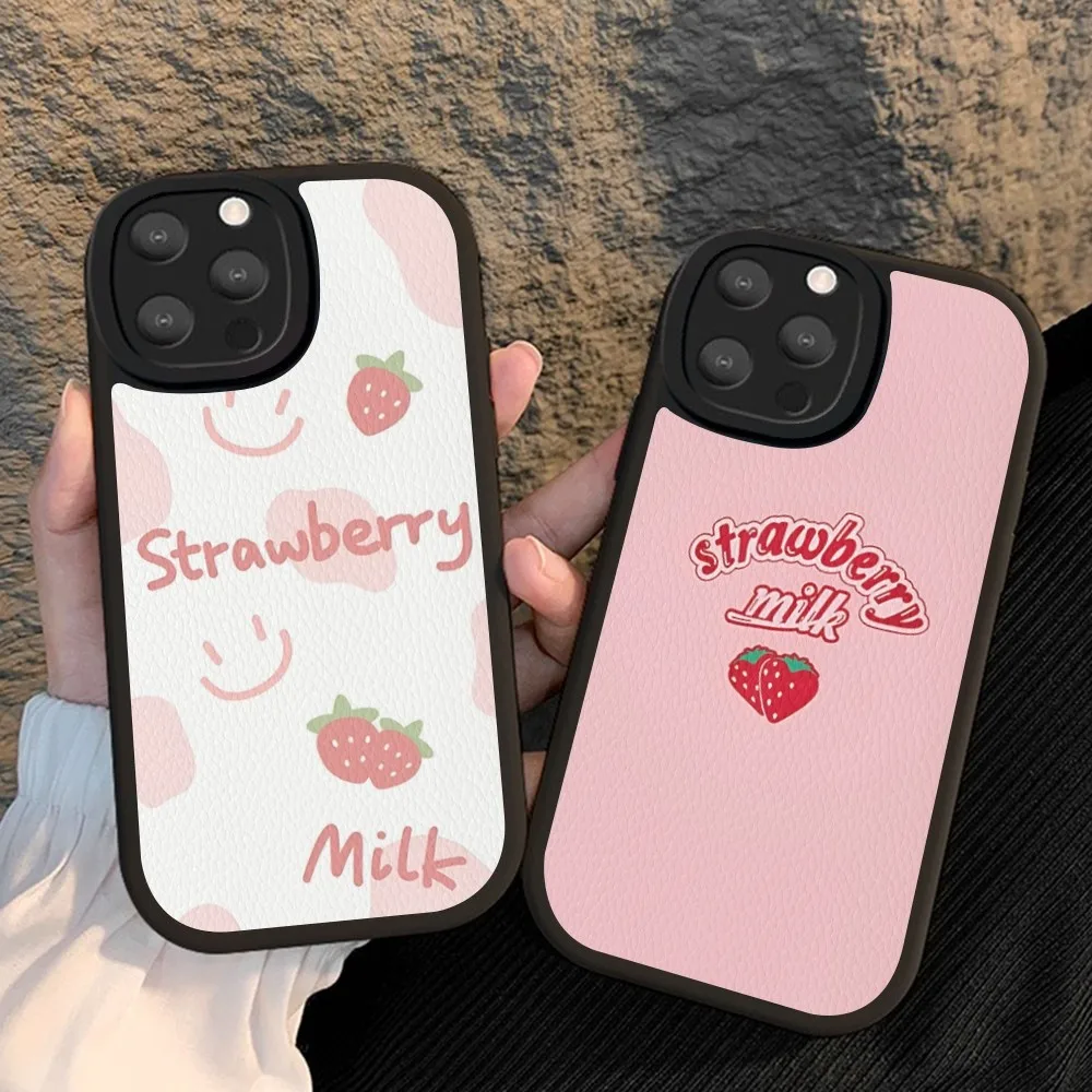 Strawberry Milk Pattern Phone Case Hard Leather For iPhone 14 13 12 Mini 11 14 Pro Max Xs X Xr 7 8 Plus Fundas