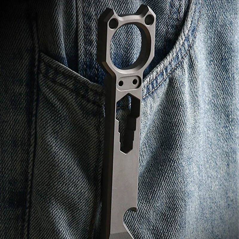Titanium Alloy Outdoor Multifunctional Pry Bar Portable Bottle Opener Wrench EDC Small Tool