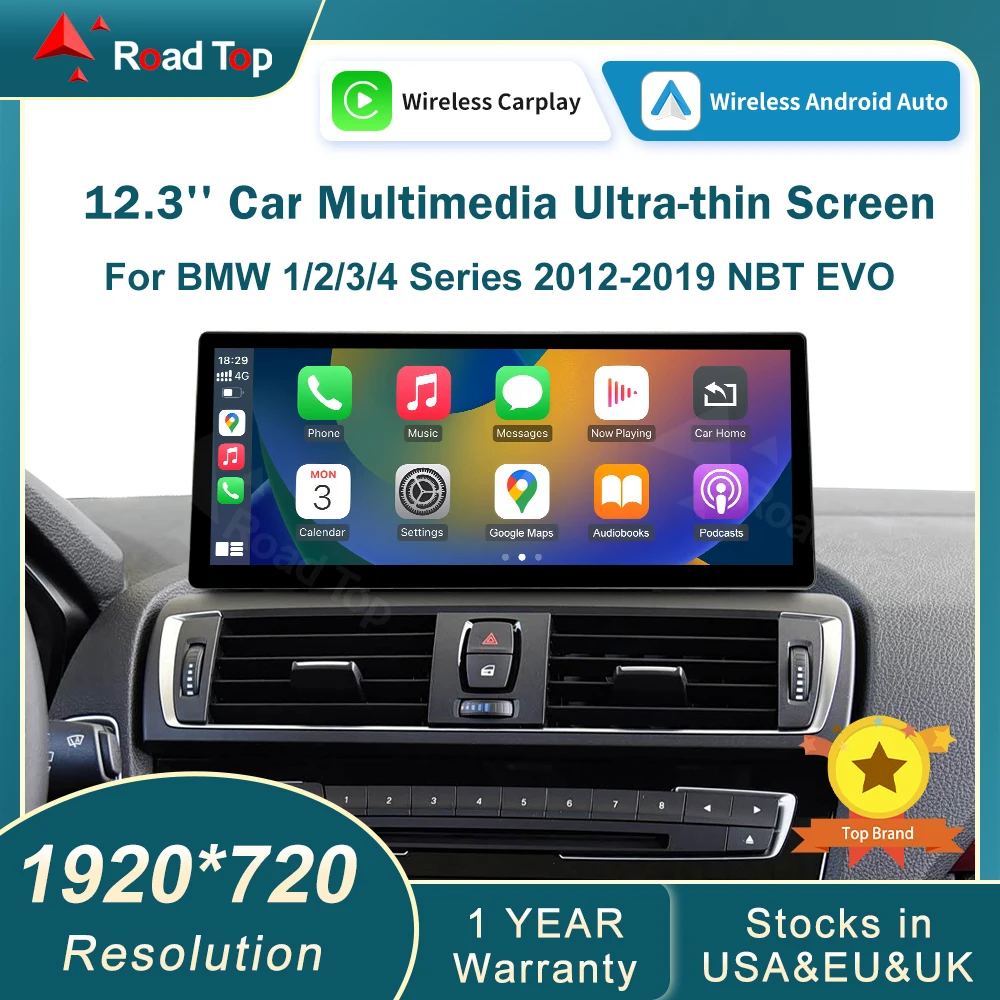 12.3 Wireless CarPlay Android Auto Multimedia Linux Screen For BMW 1 2 3 4 Series F20 F21 F22 F30 F31 F32 F33 NBT OR EVO