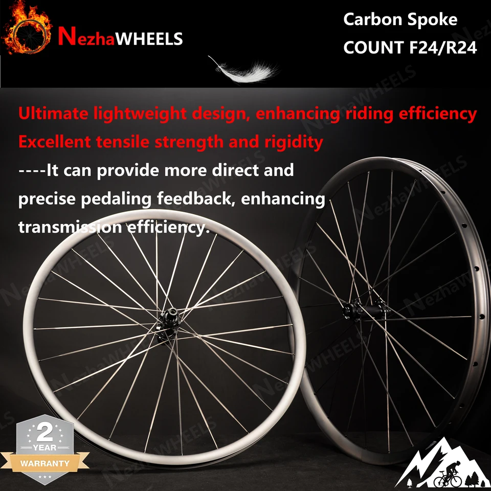NezhaWheels 990g超軽量MTBカーボンスポークホイール 24H 36mm幅
