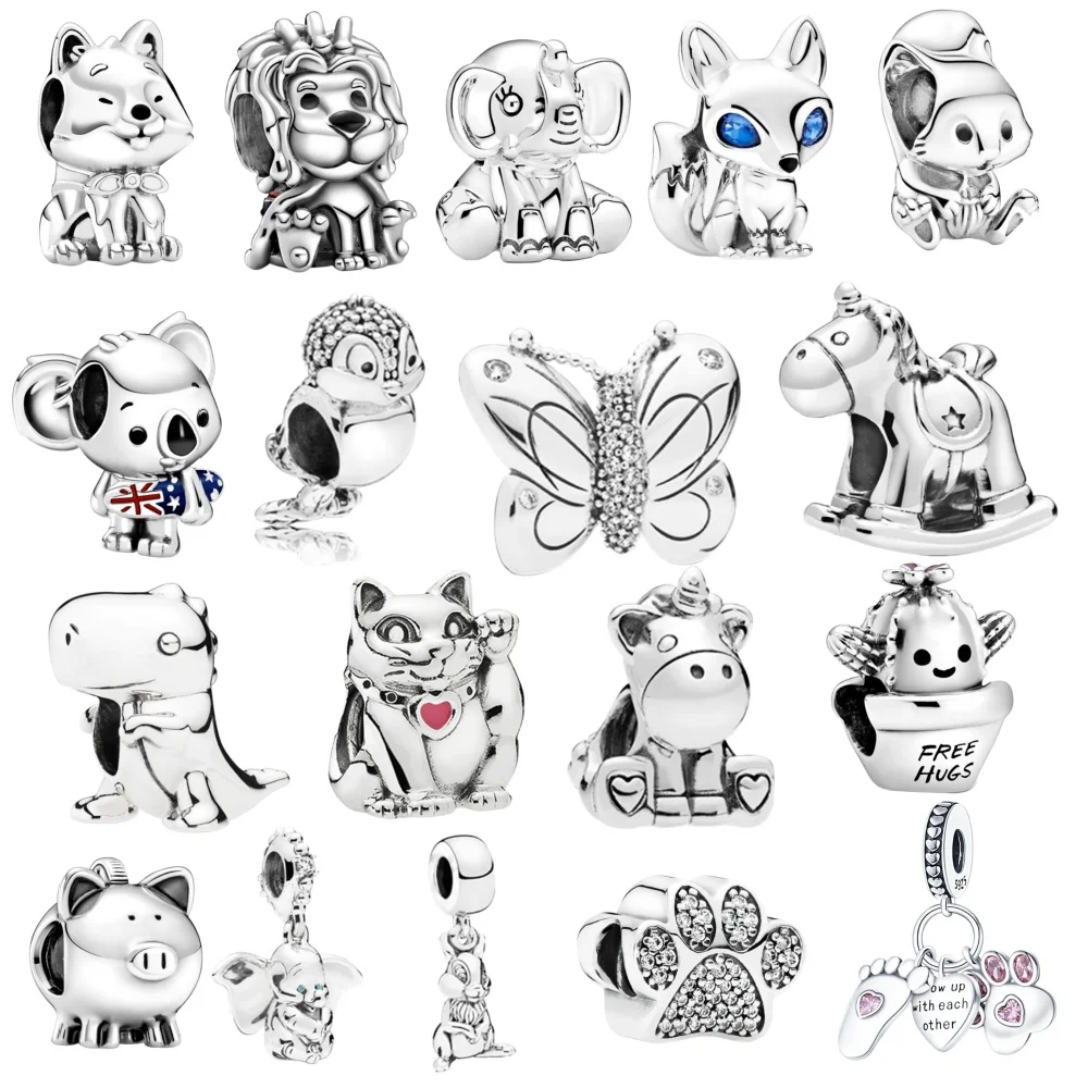 

Оригинальные бусины из стерлингового серебра 925 пробы с дизайном животных, DIY-шармы для браслетов, подходят для женщин и девушек, модные ювелирные аксессуары, подарок