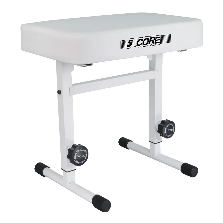 

5 CORE Keyboard Bench Piano Stool T Style White Thick Padded Cushion Seat Height Adjustable 17 to 22 inch Keyboard Chair PU Lea