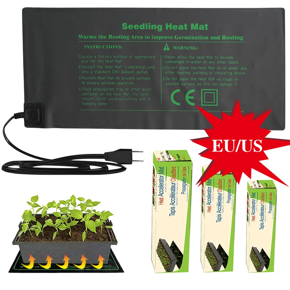 

US/EU Seedling Growth Heat Mat Heating Pad 24x52cm 52x52cm 121x52cm Waterproof for Indoor Seeds Plant Starting Germination Warm