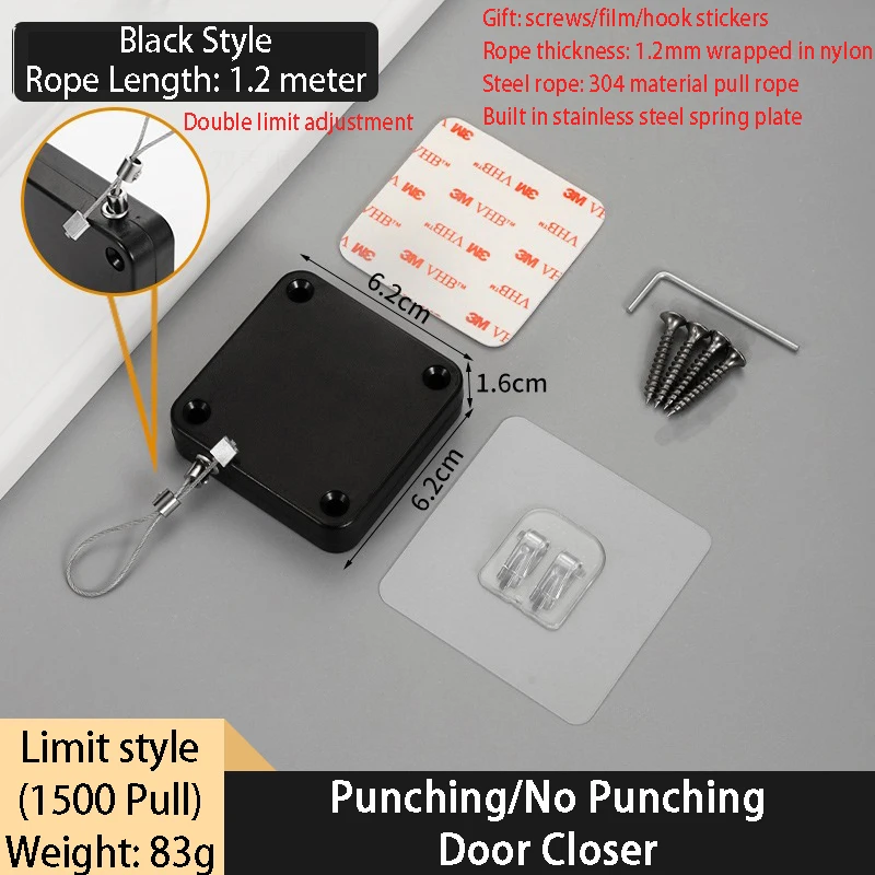 Cierrapuertas con Sensor automático, soporte de Tope de puerta de superficie ajustable sin perforaciones para el hogar, cierre automático de puertas, 2 generaciones