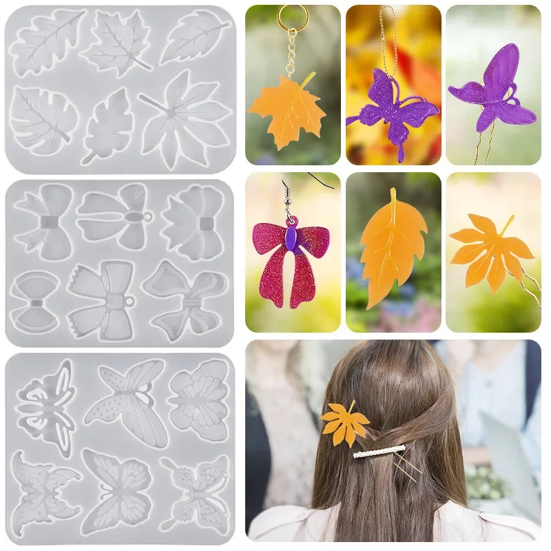 

Leaf Pendant Silicone Mold DIY Crystal Epoxy Resin Hairpin Handmade Mold Mirror Flower Bow Knot Earrings Mould