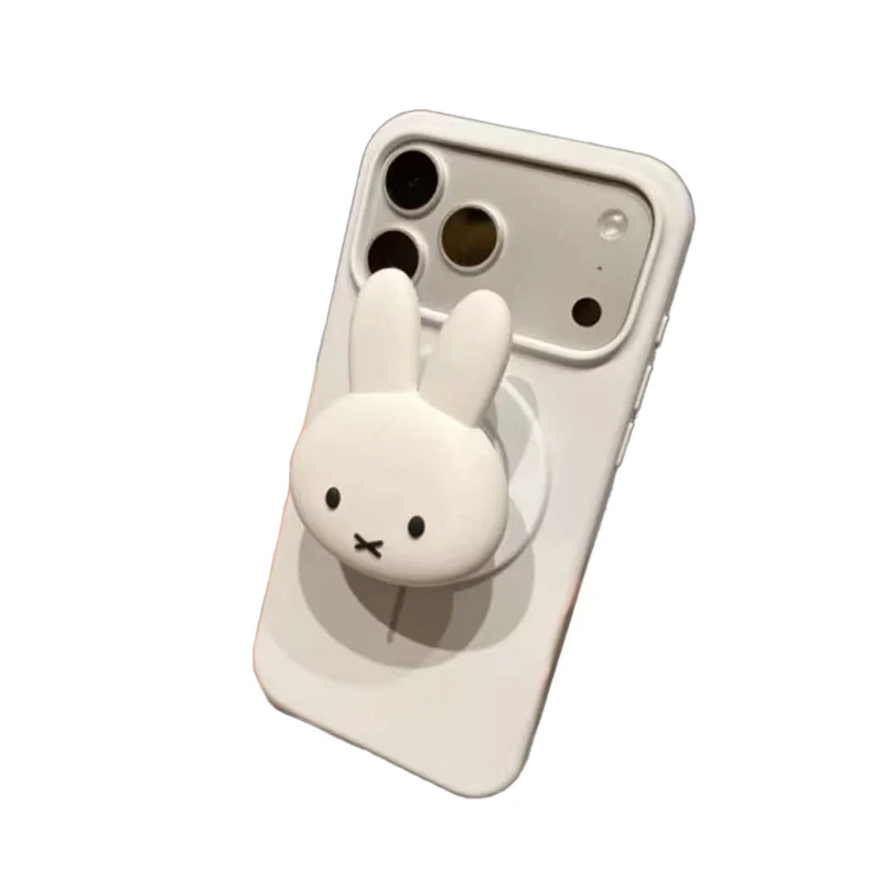 Simpatico guscio per telefono Miffy adatto per Iphone 17 16 15 14 Custodia per telefono antigoccia in gomma siliconica con supporto magnetico per coniglio bianco cartone animato