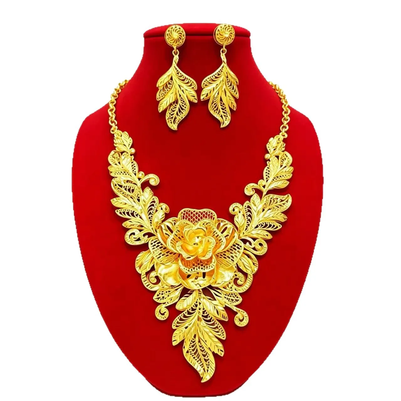 New High end Fashion Dubai 24K Gold Plated Necklace Earrings Romantic Wedding Party Jewelry Set for Lovers 888
