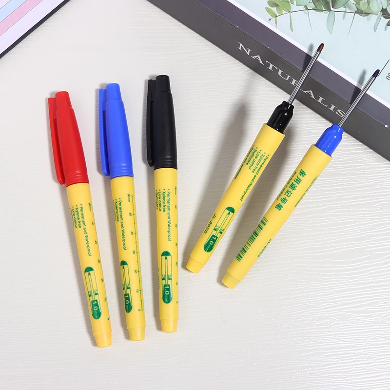2 PZ 33mm Rosso/Blu/Nero Penna per marcatura a testa lunga Decorazione per la lavorazione del legno Foro profondo Penna impermeabile Strumento di marcatura multiuso