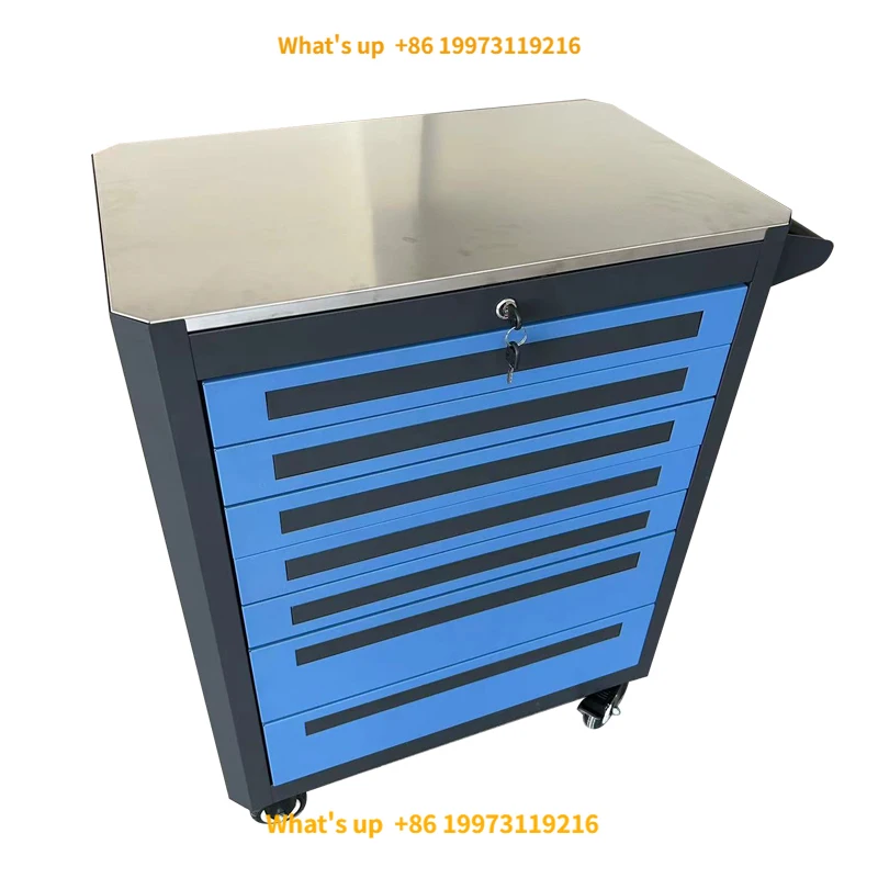 2026 7 Drawers Stainless Steel Countertpos Tool Trolley Cabinet With Hidden Handle for Tools Storage Workshop Garage Use
