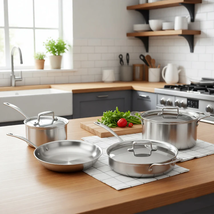 7 Pieces Stainless Steel 304 Five Layer Pot Cookware Set for Kitchen Home Cooking Camping