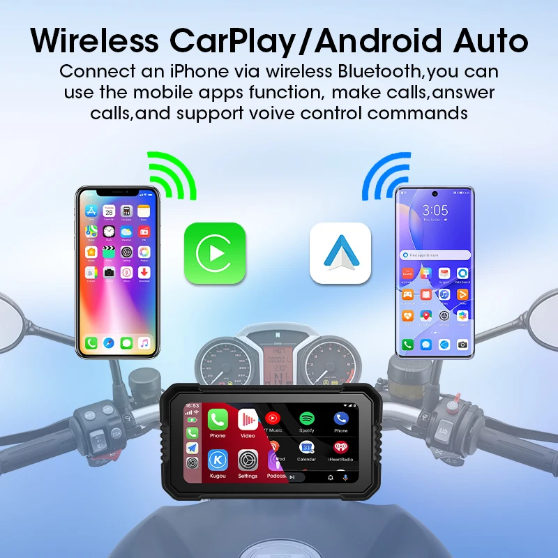 لوحة قيادة رقمية محمولة من Srnubi مضادة للسرقة وشاشة قابلة للإزالة لاسلكية CarPlay Moto Android Auto GPS للدراجات النارية
