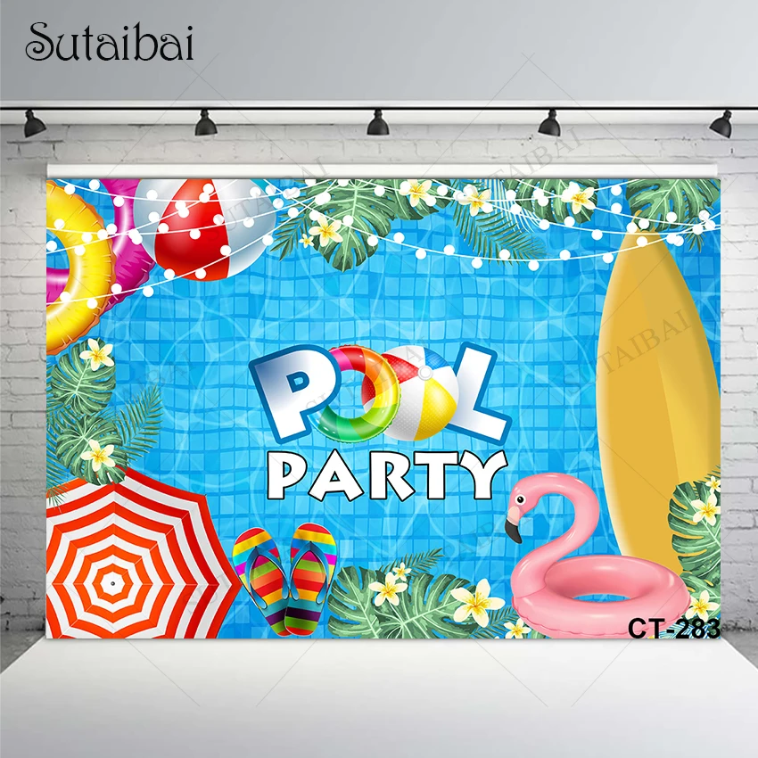 

Summer Party Surfing Photography Backdrop Blue Lake Water Tropical Decorate Prop Child Happy Sweet Photocall Personalized Banner