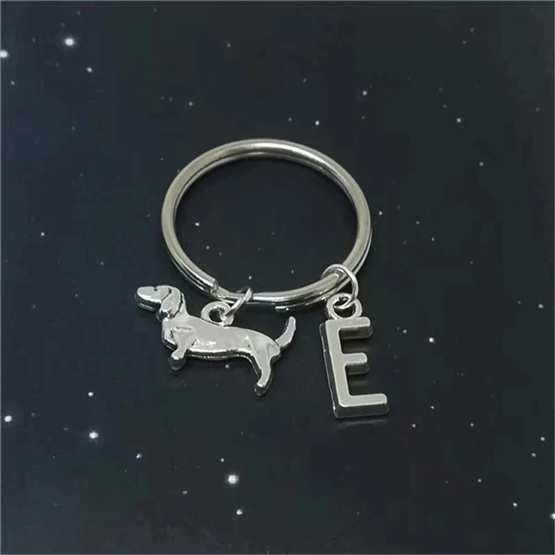 26 Letters Dachshund Key Chain Pet Dogs Pendant Keychain Cute Animal Dogs Key Ring Dog Lovers Jewelry Friends Gifts