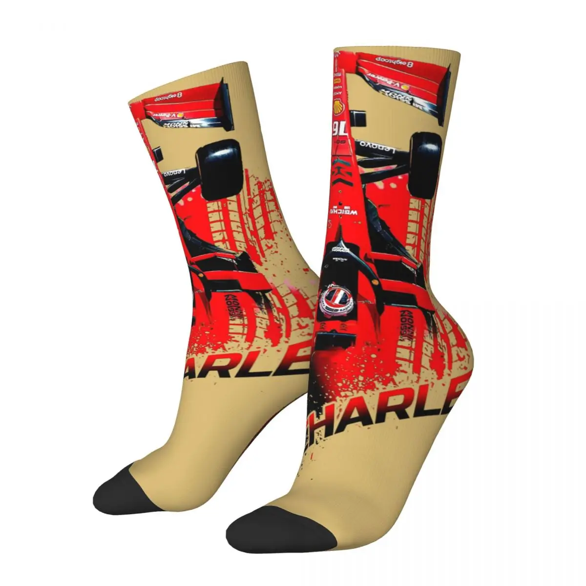 Calzino a compressione divertente per uomo Charles Leclerc 16 Feerrari F1 Hip Hop F1 22 New Car Race Happy Seamless Printed Boys Crew Sock