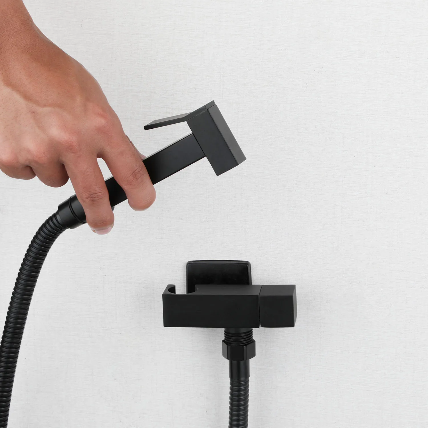 KEMAIDI Black Bidet Sprayer Set Cold Water Bidet Sprayer Faucet for Toilet Stainless Steel Square Handheld Bidet Attachment Set image 2