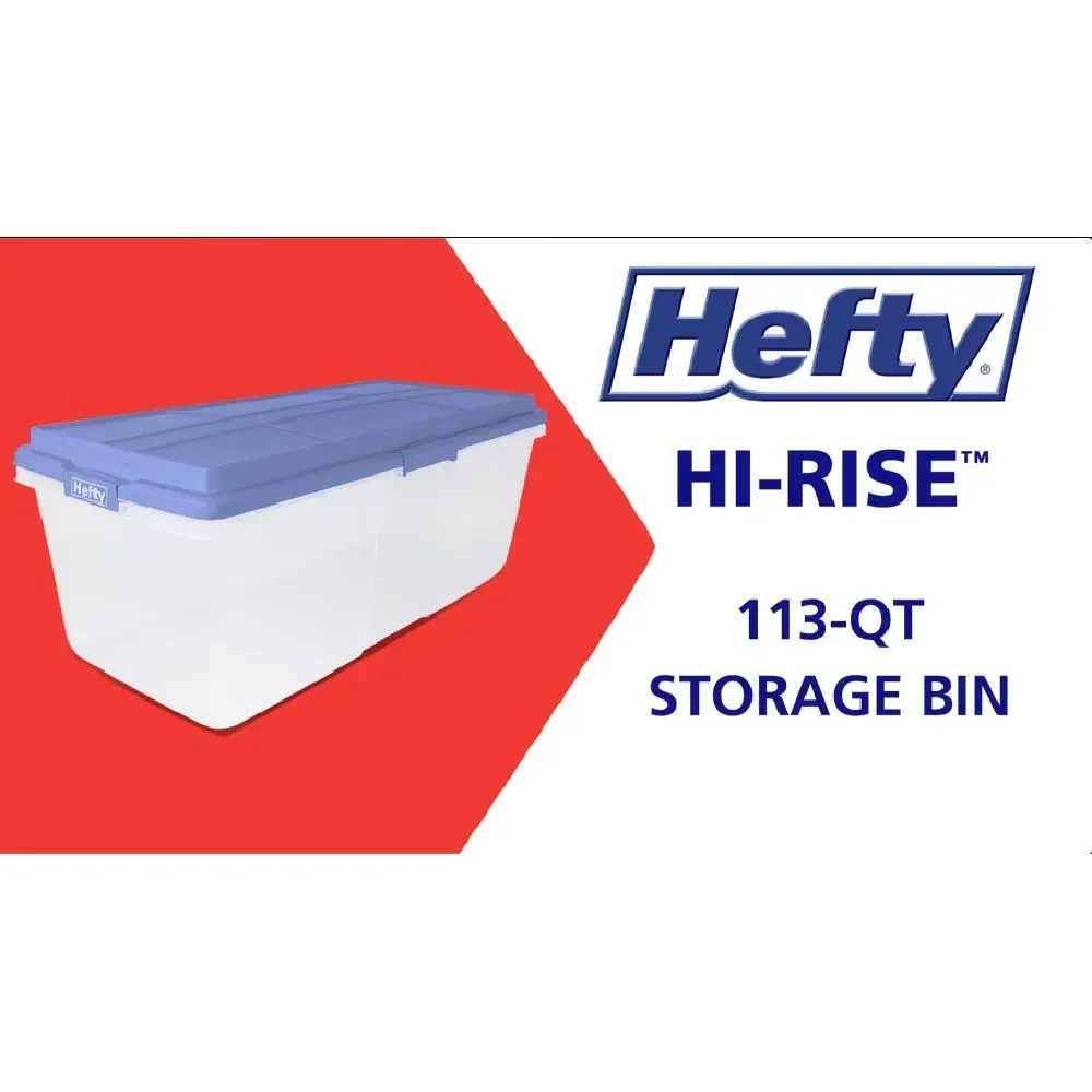 Hefty HI-RISE Clear Storage Bin with Baja Blue Lid 113 Qt Container Home Organizing Stackable Secure Latches Clear Base Durable