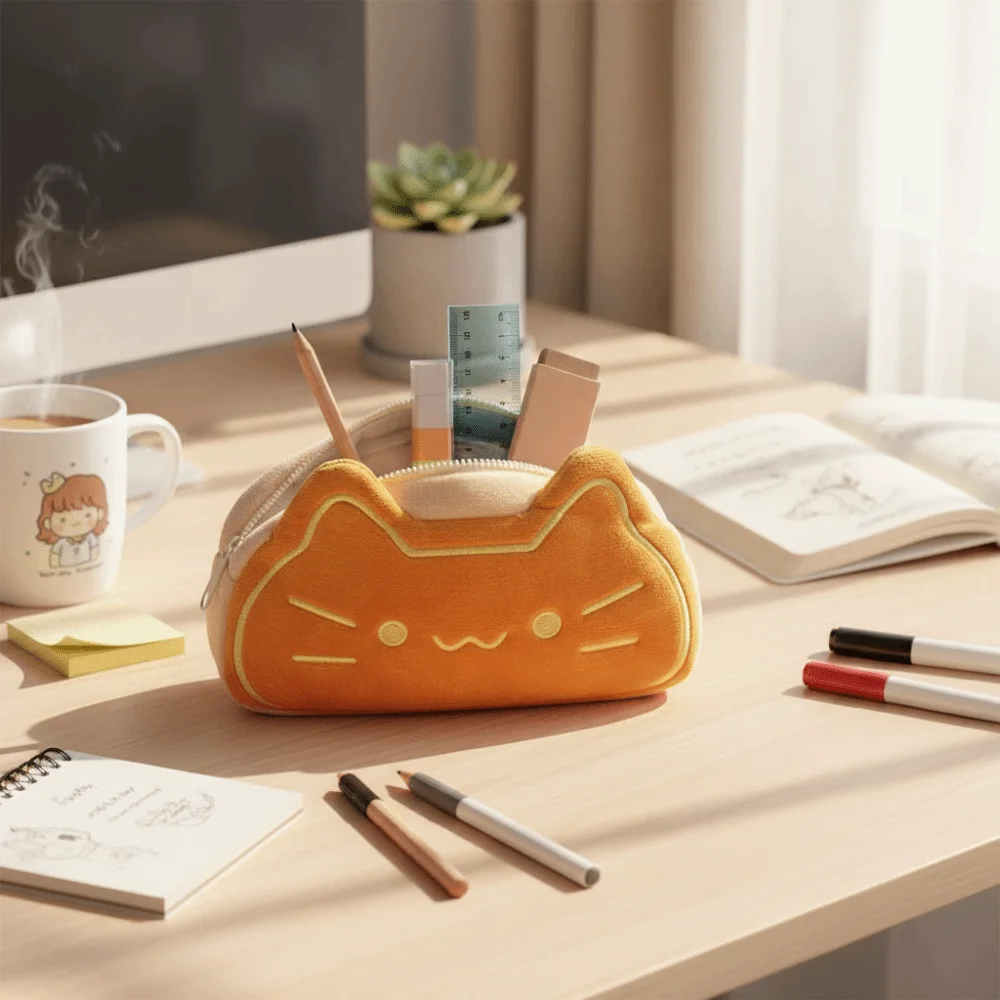 Large Capacity Caramel Cat Pen Case Cute Design Material Pencil Bag Kitten Theme Lovely Appearance Cartoon Pen Case