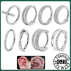 F136 Titanium Nose Ring Implant Grade Hinged Seamless Earrings Clicker Hoop Ring for Cartilage Helix Rook Septum Daith Tragus