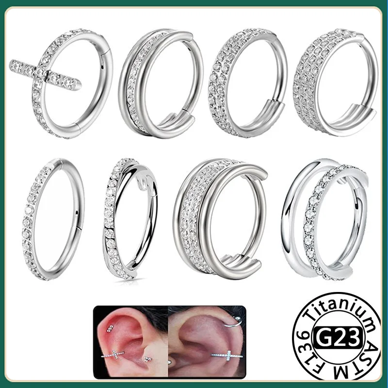 F136 Titanium Nose Ring Implant Grade Hinged Seamless Earrings Clicker Hoop Ring for Cartilage Helix Rook Septum Daith Tragus